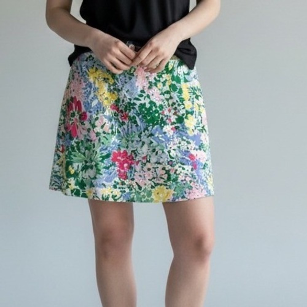 Kim Rogers Floral Mini Skort Multi-Color Stretch Pull On Shorts Skirt Size 12
